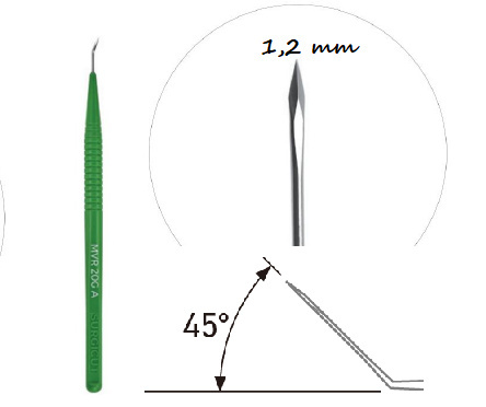 Nóż MVR 20G zagięty Angled 1,2 mm 45 ° SVR20A V-lancet