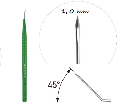 Nóż MVR 23G zagięty Angled 1,0 mm 45 ° SVR23A V-lancet