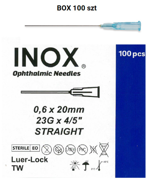 NEEDLE INOX cannula 23G 100 psc 0,6 x 20 straight TW disposable